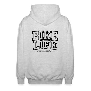 Stylischer Biker Hoodie - Unisex Kapuzenjacke - Hellgrau meliert - Hinten - AI Model Male 185 light (185cm)