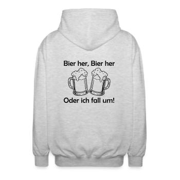 Bienen hier, Bienen hier - oder ich fall um! - Unisex Kapuzenjacke - Hellgrau meliert - Hinten - AI Model Male 185 light (185cm)