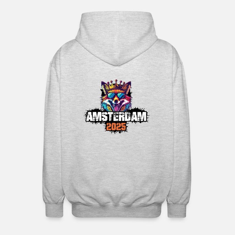 Amsterdam 2025 Vacation Fox - Unisex Hooded Jacket - light heather grey