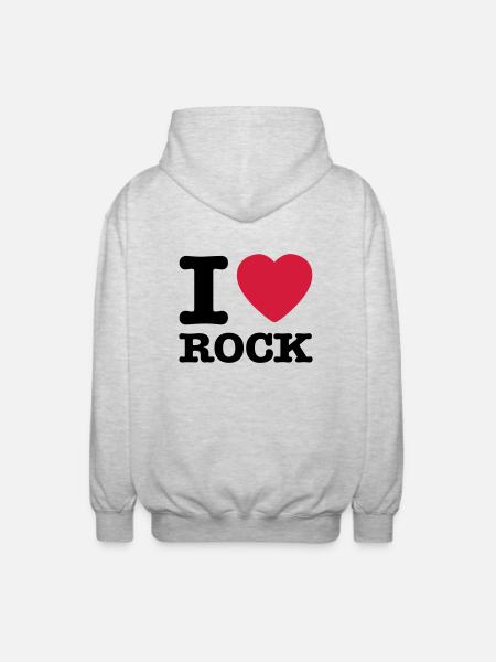 i love rock / I heart rock - Unisex hættejakke. - lysegrå meleret