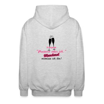Prosecco oder ich - Unisex Kapuzenjacke - Hellgrau meliert - Hinten - AI Model Male 185 light (185cm)
