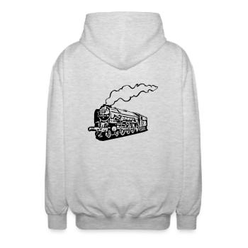 dampflok eisenbahn lokomotive romantik tender - Unisex Kapuzenjacke - Hellgrau meliert - Hinten - AI Model Male 185 light (185cm)