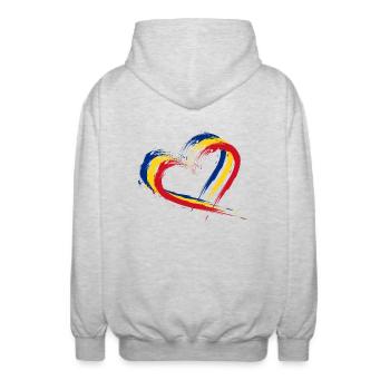 Flag of Romania. Romania colors - Unisex Hooded Jacket - light heather grey - Back - AI Model Male 185 light (185cm)