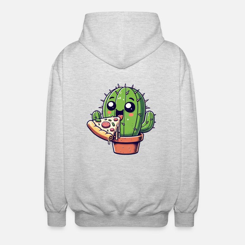 Bande dessinée mignonne Cactus Pizza - Veste à capuche unisexe - gris clair chiné