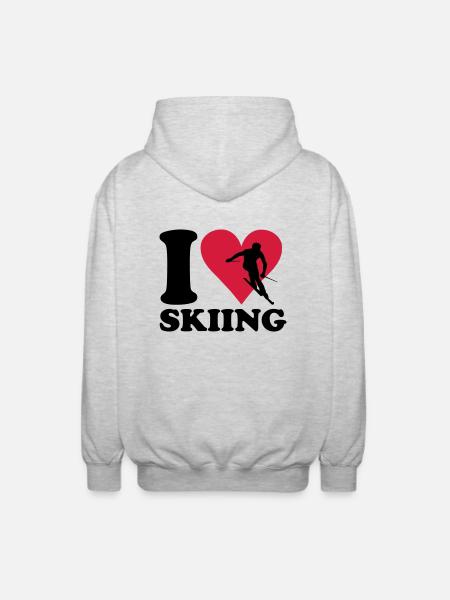 I love Skiing - Ski - Unisex Kapuzenjacke - Hellgrau meliert