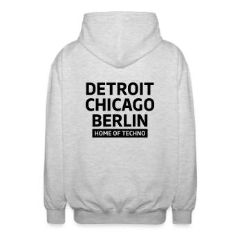 Detroit Chicago Berlin home of techno minimal Club - Unisex Hooded Jacket - light heather grey - Back - AI Model Male 185 light (185cm)