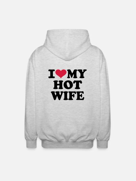 I love my hot wife - Uniseks zip hoodie - lichtgrijs gemêleerd