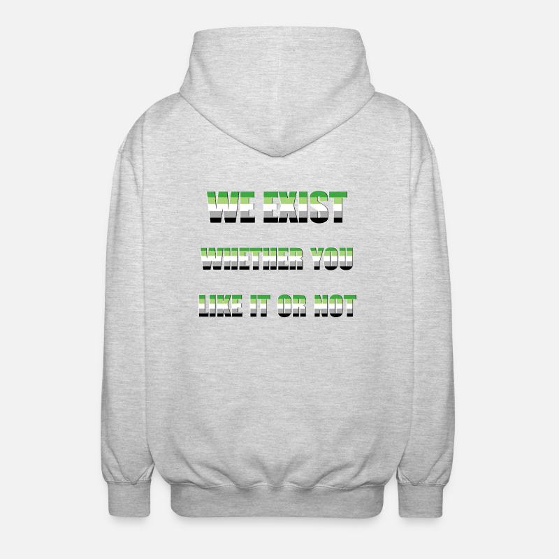 We Exist - Aromantic Flag - Unisex Hooded Jacket - light heather grey