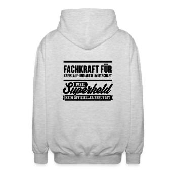 Superheld Fachkraft Kreislauf und Abfallwirtschaft - Unisex Kapuzenjacke - Hellgrau meliert - Hinten - AI Model Male 185 light (185cm)