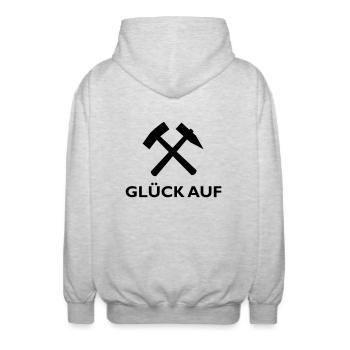 Glück Auf! - Unisex Kapuzenjacke - Hellgrau meliert - Hinten - AI Model Male 185 light (185cm)