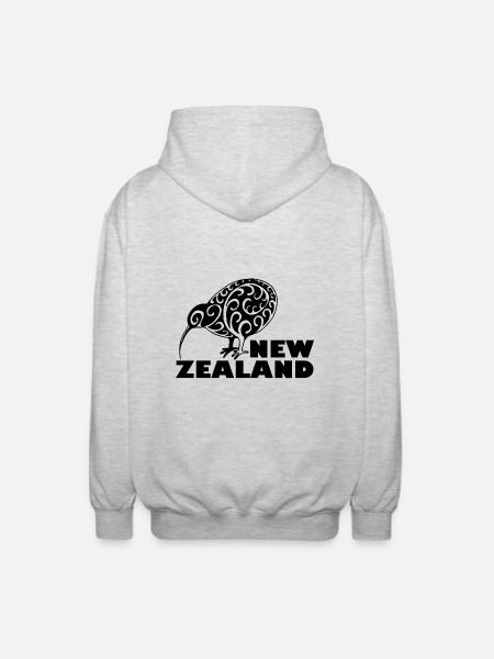 New Zealand kiwi bogstaver New Zealand, sort - Unisex hættejakke. - lysegrå meleret