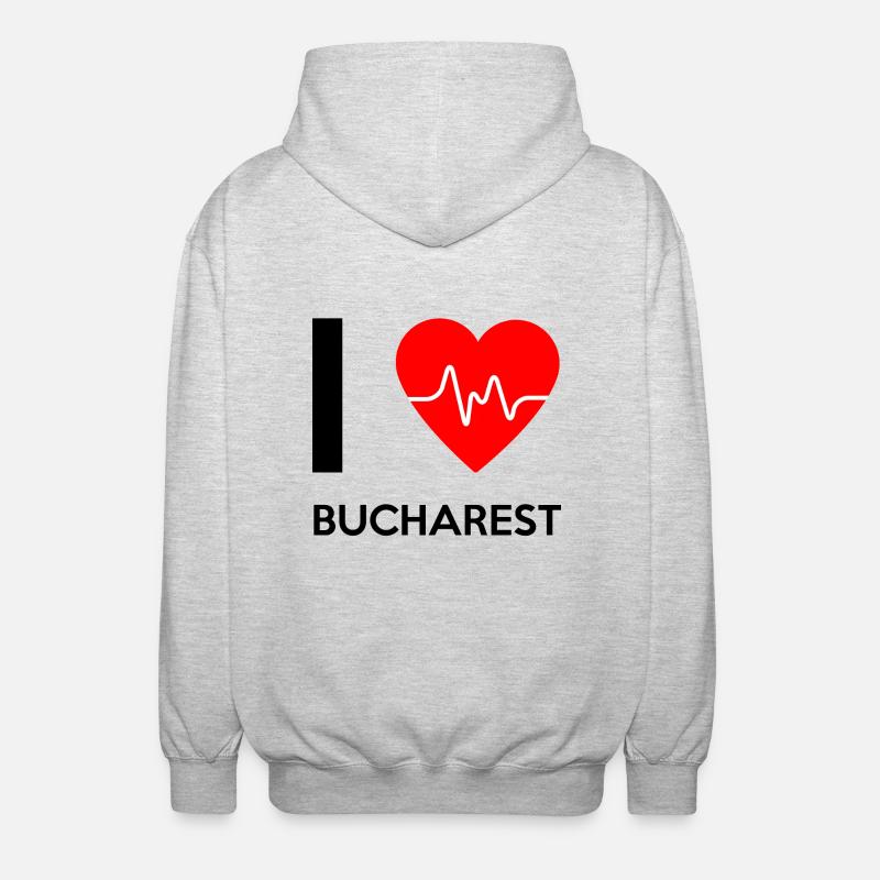 J'aime Bucarest - J'adore Bucarest - Veste à capuche unisexe - gris clair chiné
