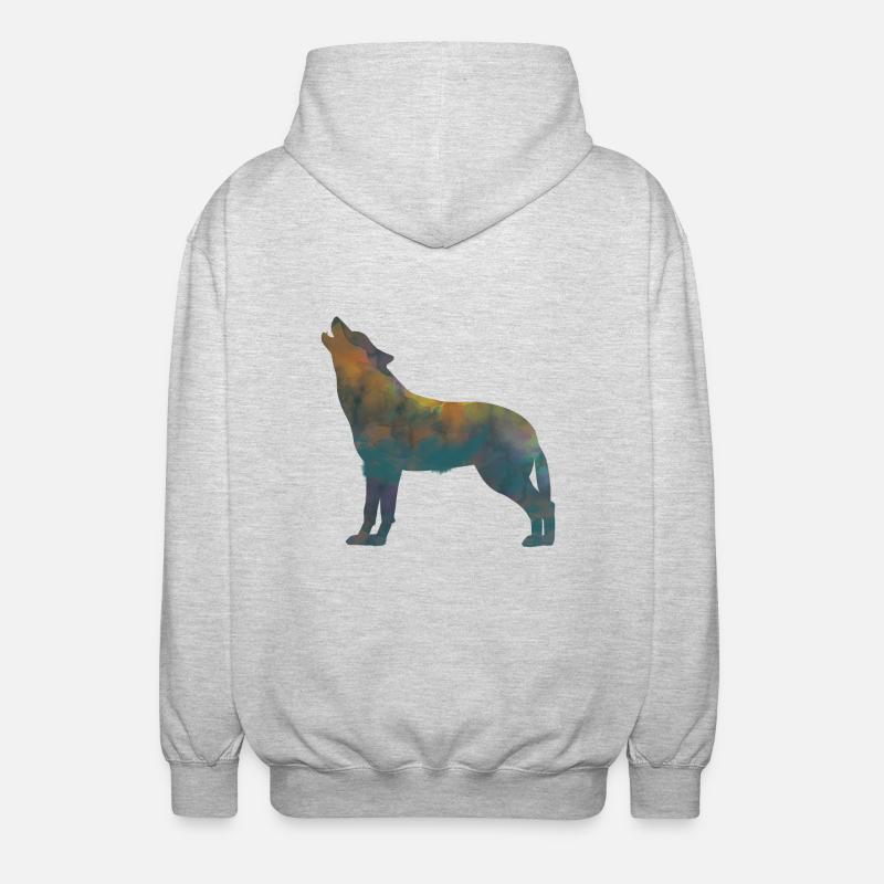 heulender Wolf - Unisex Kapuzenjacke - Hellgrau meliert
