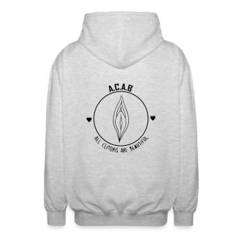 acab-allclitorisarebeauti - Unisex Kapuzenjacke - Hellgrau meliert - Hinten - AI Model Male 185 light (185cm)