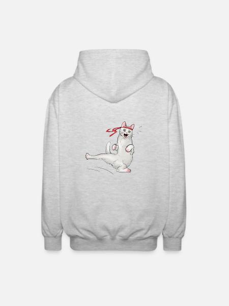 Cat at karate - Unisex Hooded Jacket - light heather grey