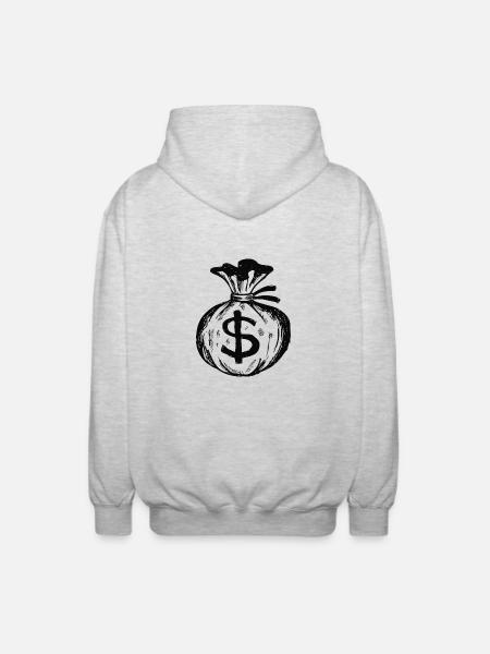 Geldsack (Schwarz) - Unisex Kapuzenjacke - Hellgrau meliert