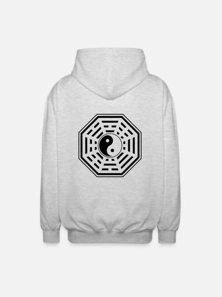Bagua, Pakua,YIN YANG, Chi, Feng Shui, Martial Art - Unisex Hooded Jacket - light heather grey