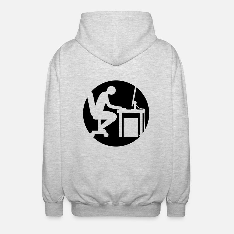 Computer desk nerd logo - Unisex Hooded Jacket - light heather grey