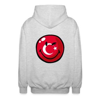 Smiley Flag Turkey - Unisex Kapuzenjacke - Hellgrau meliert - Hinten - AI Model Male 185 light (185cm)
