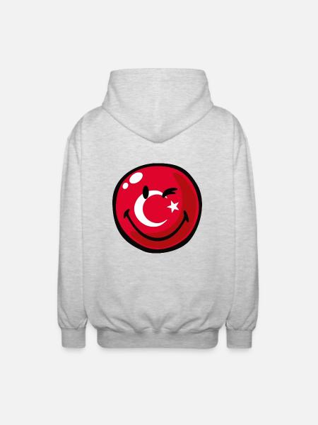 Smiley Flag Turkey - Unisex Kapuzenjacke - Hellgrau meliert