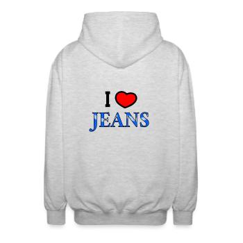 I love jeans heart jeans jeans wear clothes - Unisex Hooded Jacket - light heather grey - Back - AI Model Male 185 light (185cm)