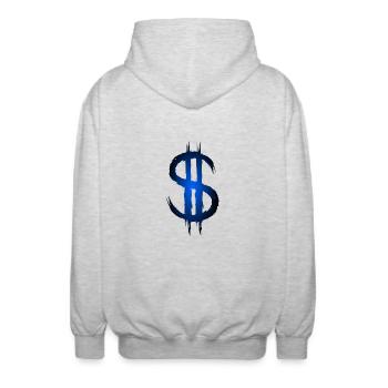 Signe dollar dollar argent symbole - Veste à capuche unisexe - gris clair chiné - Dos - AI Model Male 185 light (185cm)