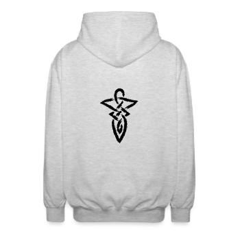 Symbole infini de noeud celtique - Veste à capuche unisexe - gris clair chiné - Dos - AI Model Male 185 light (185cm)