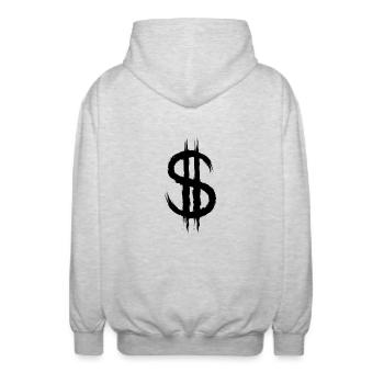 Dollar symbole argent dollar - Veste à capuche unisexe - gris clair chiné - Dos - AI Model Male 185 light (185cm)