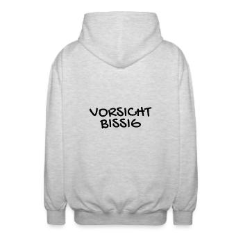 Vorsicht Bissig Mundschutz Nasenschutz - Unisex Kapuzenjacke - Hellgrau meliert - Hinten - AI Model Male 185 light (185cm)