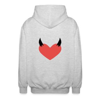Heart devil horns evil symbol gift - Unisex Hooded Jacket - light heather grey - Back - AI Model Male 185 light (185cm)