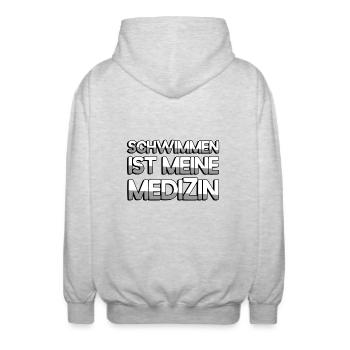 SCHWIMMEN IST MEINE MEDIZIN - Schwimmen - Unisex Kapuzenjacke - Hellgrau meliert - Hinten - AI Model Male 185 light (185cm)