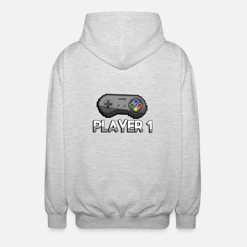 PLAYER 1 + SNES Controller - Gaming - Unisex Kapuzenjacke - Hellgrau meliert
