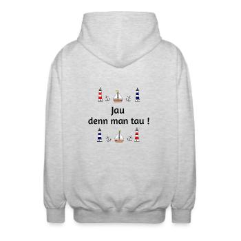 Jau denn man tau maritim - Unisex Kapuzenjacke - Hellgrau meliert - Hinten - AI Model Male 185 light (185cm)