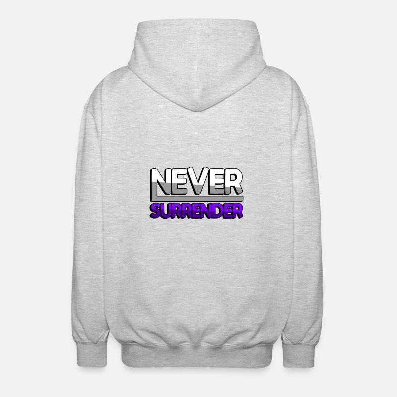 NEVER SURRENDER (Lila) - Gaming - Unisex Kapuzenjacke - Hellgrau meliert
