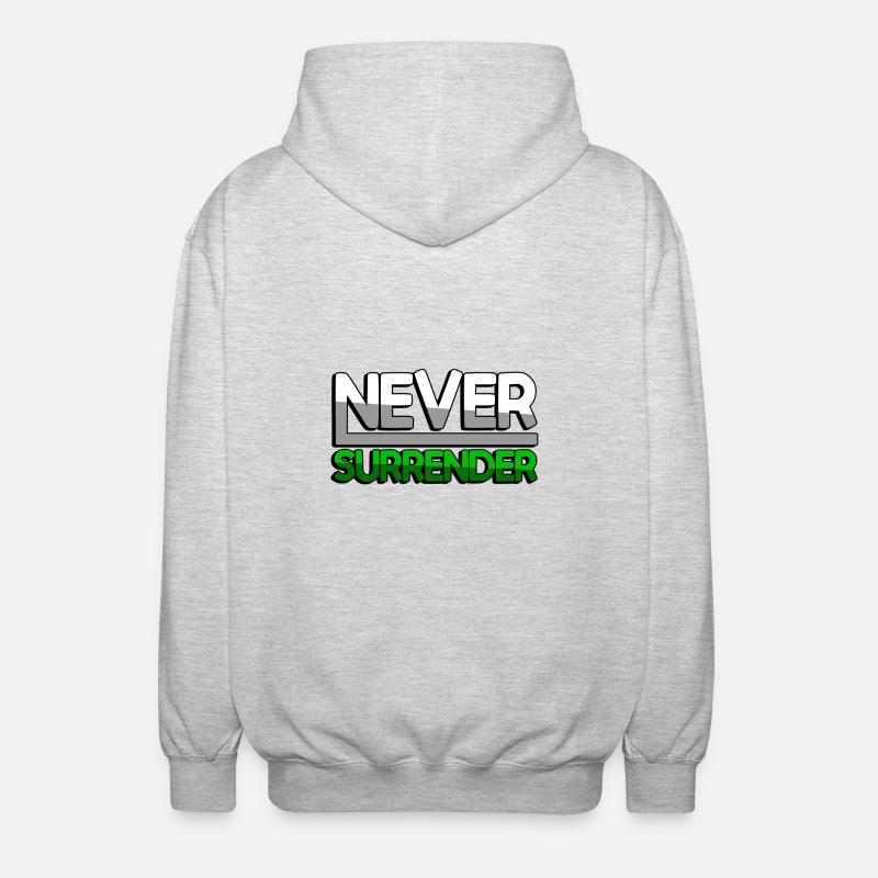 NEVER SURRENDER (Grün) - Gaming - Unisex Kapuzenjacke - Hellgrau meliert