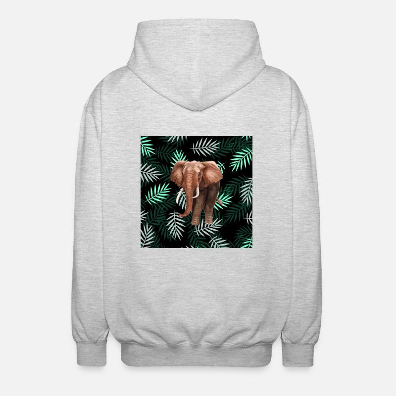 Palmen-Muster, Elefant Palm Pattern, Elephant - Unisex Kapuzenjacke - Hellgrau meliert