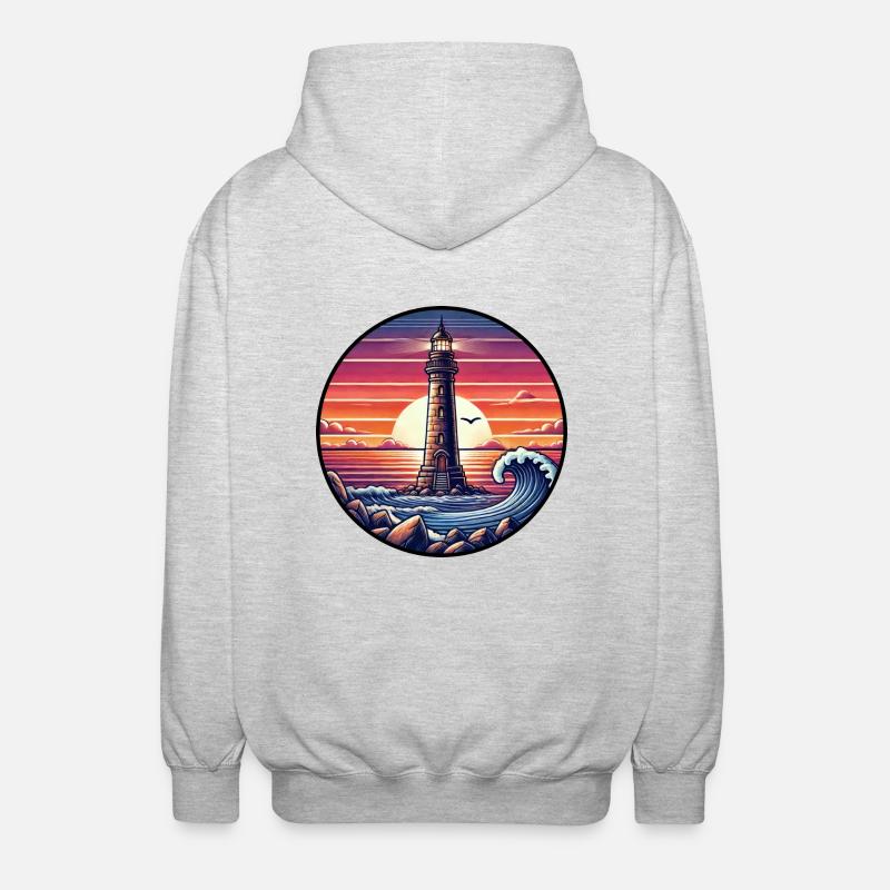 Lighthouse Sunset Ocean Sea Romance - Unisex Hooded Jacket - light heather grey