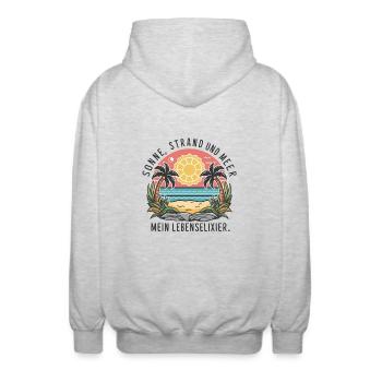 Sun, beach and sea - my elixir of life - Unisex Hooded Jacket - light heather grey - Back - AI Model Male 185 light (185cm)