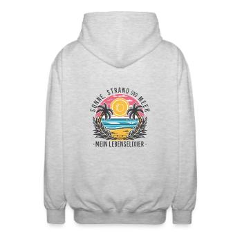 Sun, beach and sea - my elixir of life - Unisex Hooded Jacket - light heather grey - Back - AI Model Male 185 light (185cm)