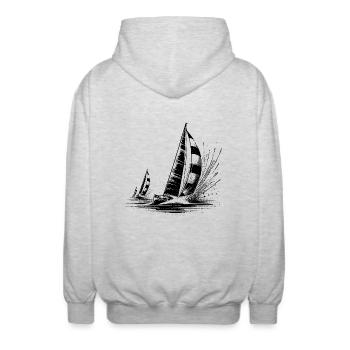 Regatta Segelboote bei Wind und Wellengang - Unisex Kapuzenjacke - Hellgrau meliert - Hinten - AI Model Male 185 light (185cm)