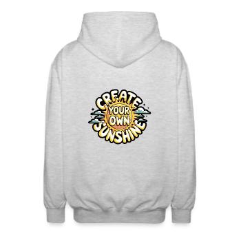 Create Your Own Sunshine – Strahlende Sonne - Unisex Hooded Jacket - light heather grey - Back - AI Model Male 185 light (185cm)