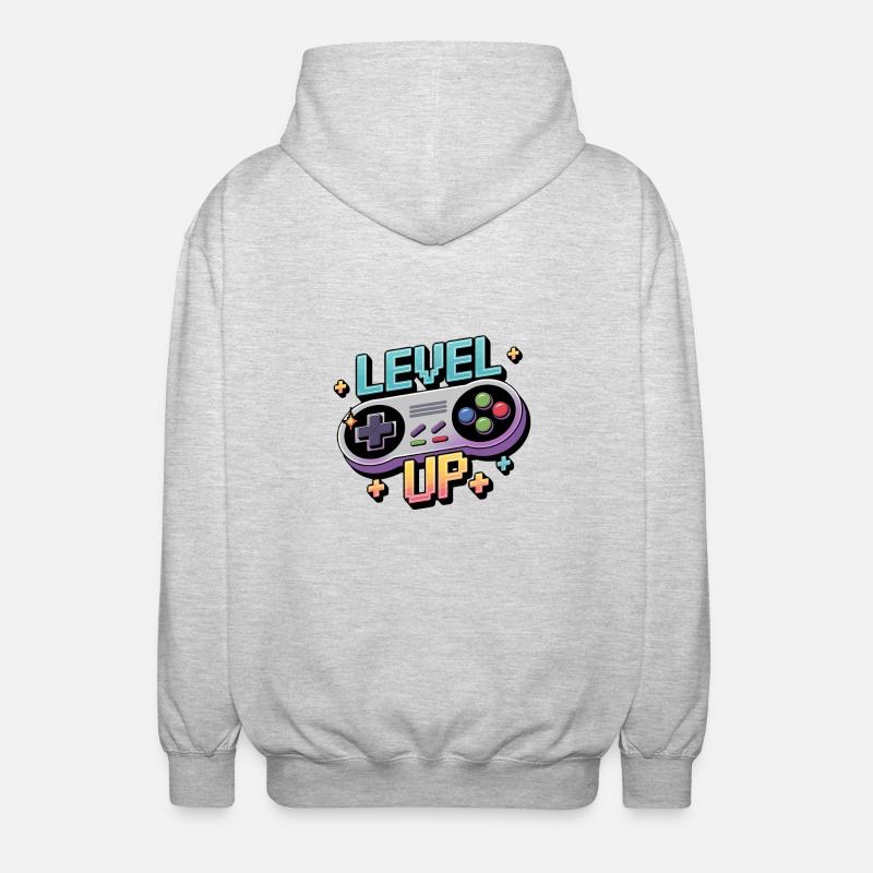 Level Up – Gaming Controller - Unisex Hooded Jacket - light heather grey
