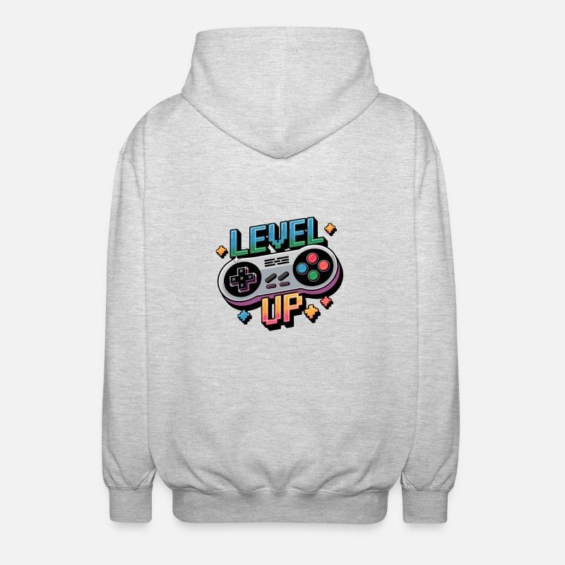 Level Up – Gaming Controller - Unisex Hooded Jacket - light heather grey