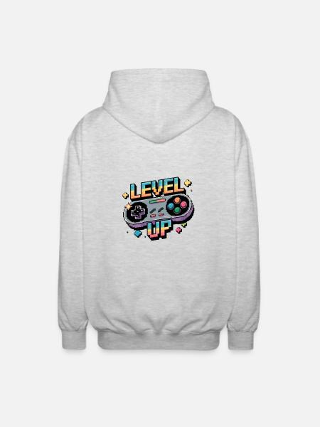 Level Up – Gaming Controller - Unisex Hooded Jacket - light heather grey
