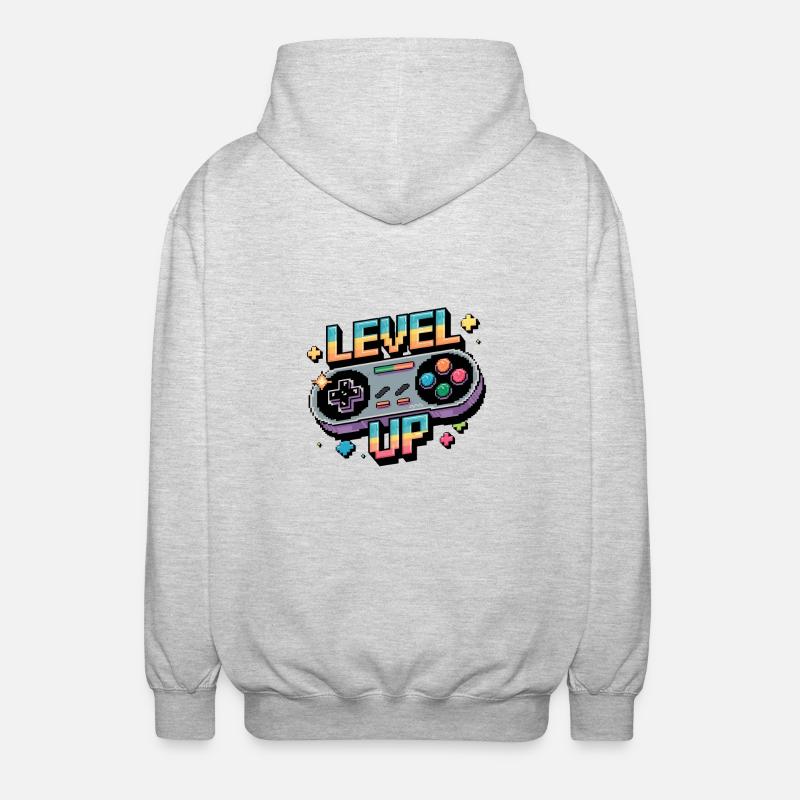 Level Up – Gaming Controller - Unisex Hooded Jacket - light heather grey
