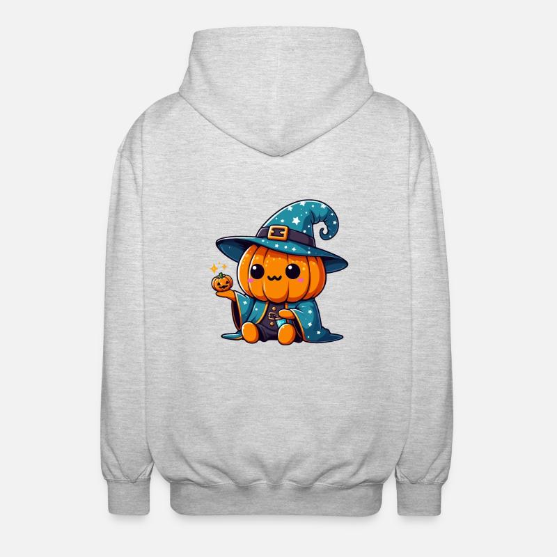 Cute Halloween Pumpkin Wizard - Unisex Hooded Jacket - light heather grey