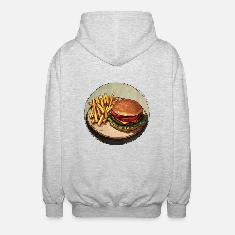 Klassischer Burger mit knusprigen Pommes - Unisex Kapuzenjacke - Hellgrau meliert