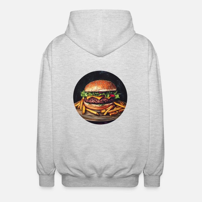 Saftiger Burger mit knusprigen Pommes - Unisex Kapuzenjacke - Hellgrau meliert