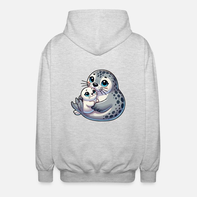 Mère phoque avec enfant - Veste à capuche unisexe - gris clair chiné