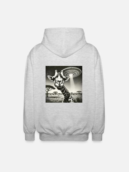 Lusitge Giraffe UFO Alien Selfie - Unisex Hooded Jacket - light heather grey